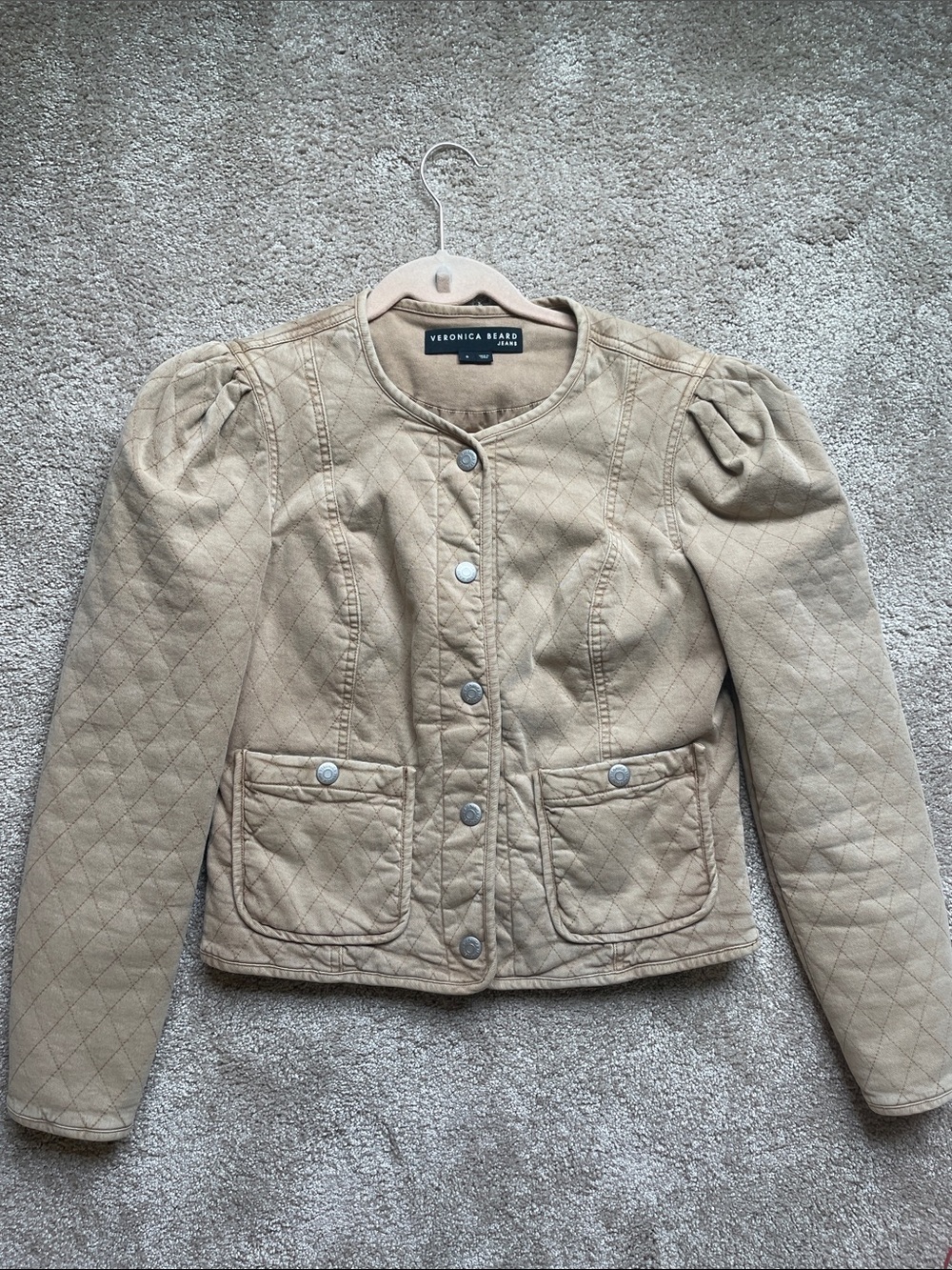 Veronica Beard Quilted Cream-Tan Puff Shoulder Jacket